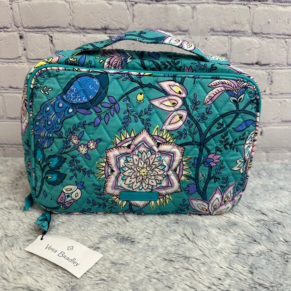 Vera Bradley Large Blush & Brush Make Up Case Peacock Garden NEW Travel - Picture 1 of 12